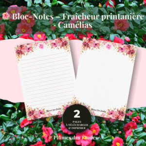 🌺 Un bloc-notes digital A6 illustré de camélias, symbole d’élégance et de renouveau. 🌺