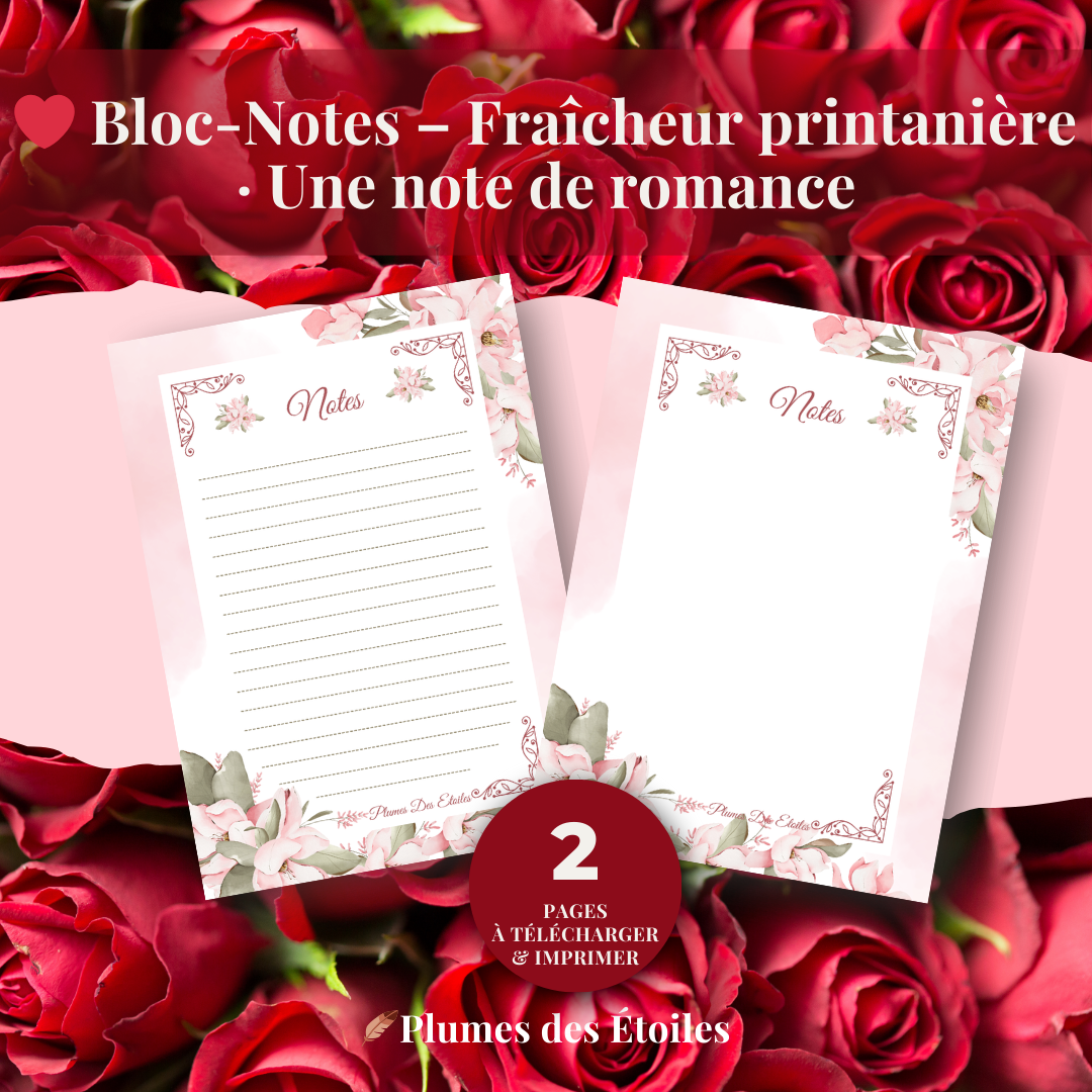 🌸 Un bloc-notes digital A6 à l’ambiance romantique et florale, pour écrire avec douceur, émotion et poésie au fil du printemps.🌸