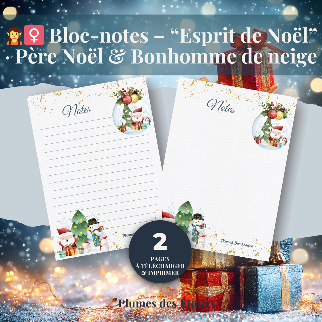 🎅 Un bloc-notes digital festif pour noter tes listes et pensées dans une ambiance joyeuse et traditionnelle de Noël, guidée par le Père Noël et son Bonhomme de neige.🎅