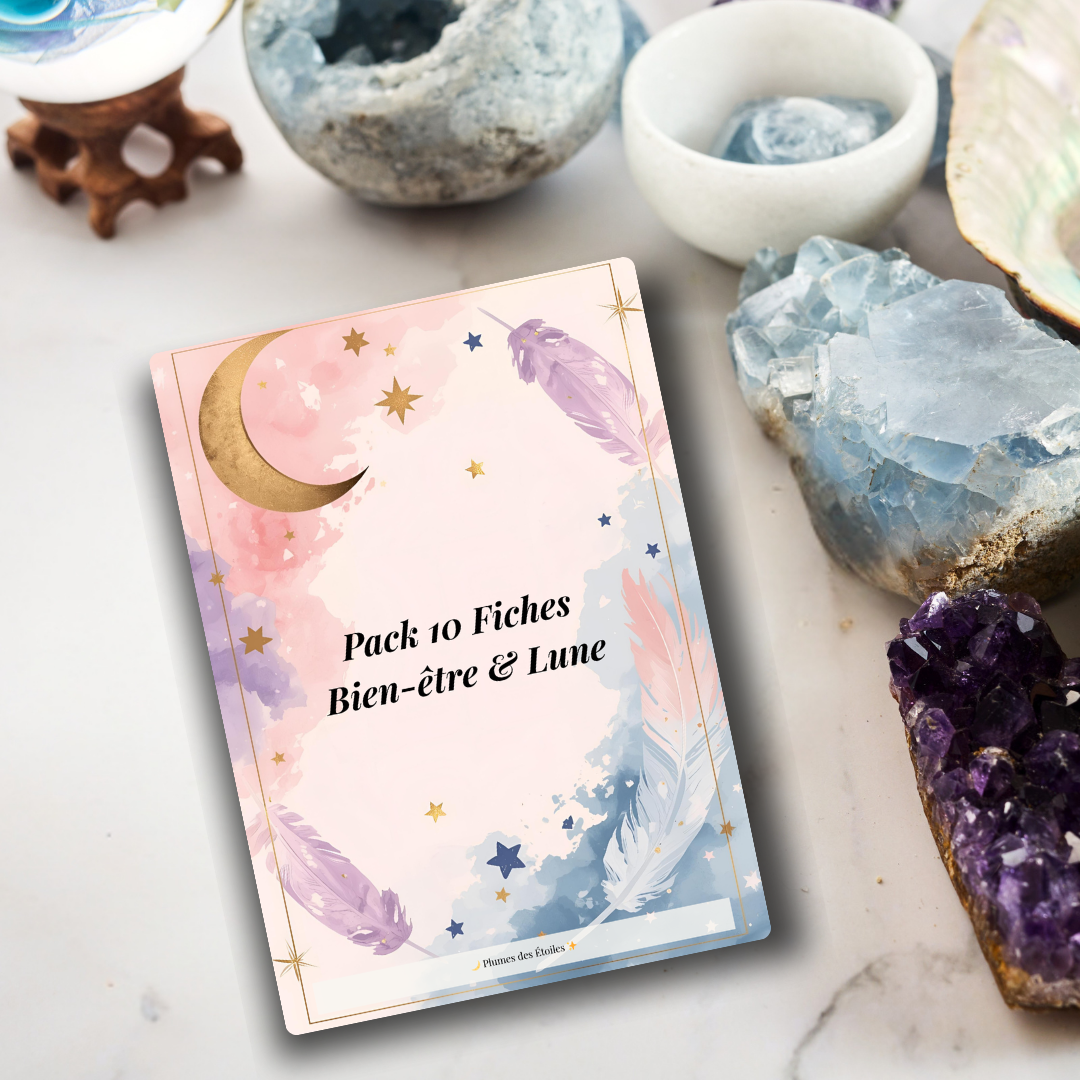 Rituels de Nouvelle et Pleine Lune, gratitude, émotions, affirmations et routines apaisantes : chaque page est une invitation à ralentir, t’écouter et prendre soin de toi avec douceur et intention.