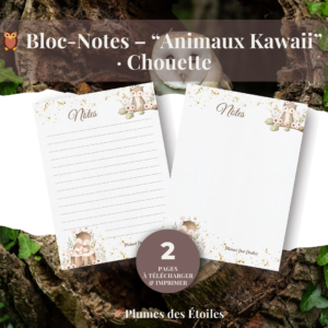 Un bloc-notes digital A6 illustré d’une chouette kawaii, pour noter tes idées avec clarté et douceur.