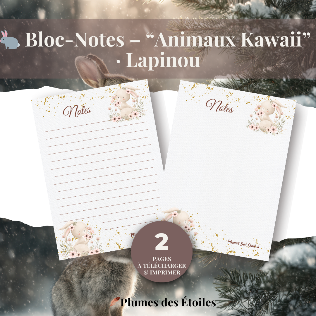 🐇 Un bloc-notes digital A6 joyeux et coloré, illustré d’un lapin kawaii plein de vie.🐇