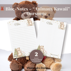 🧸Un bloc-notes digital A6 illustré d’une oursonne kawaii, pour écrire dans une ambiance chaleureuse.🧸