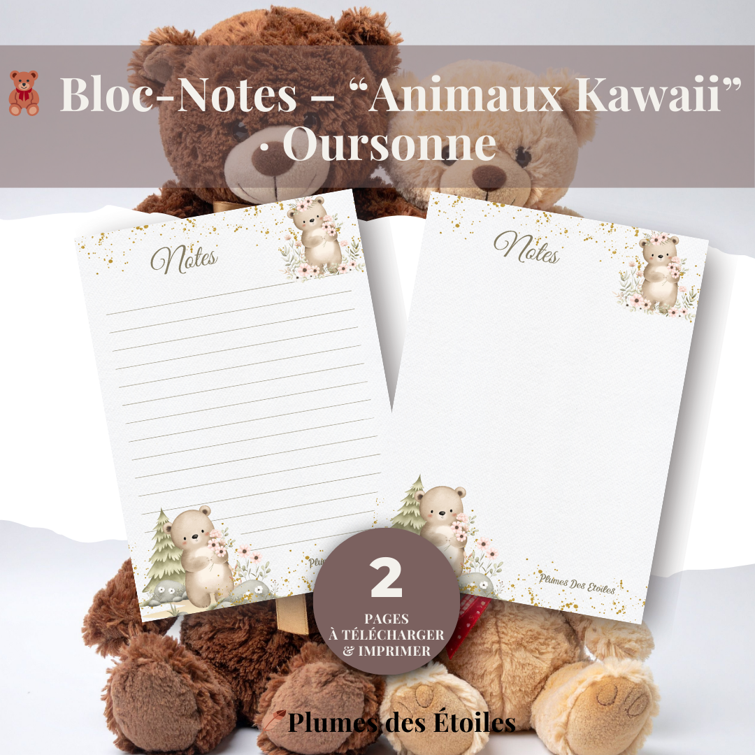 🧸Un bloc-notes digital A6 illustré d’une oursonne kawaii, pour écrire dans une ambiance chaleureuse.🧸
