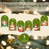 Une étiquette cadeau malicieuse et colorée, inspirée des lutins de Noël, pour un esprit festif et espiègle.