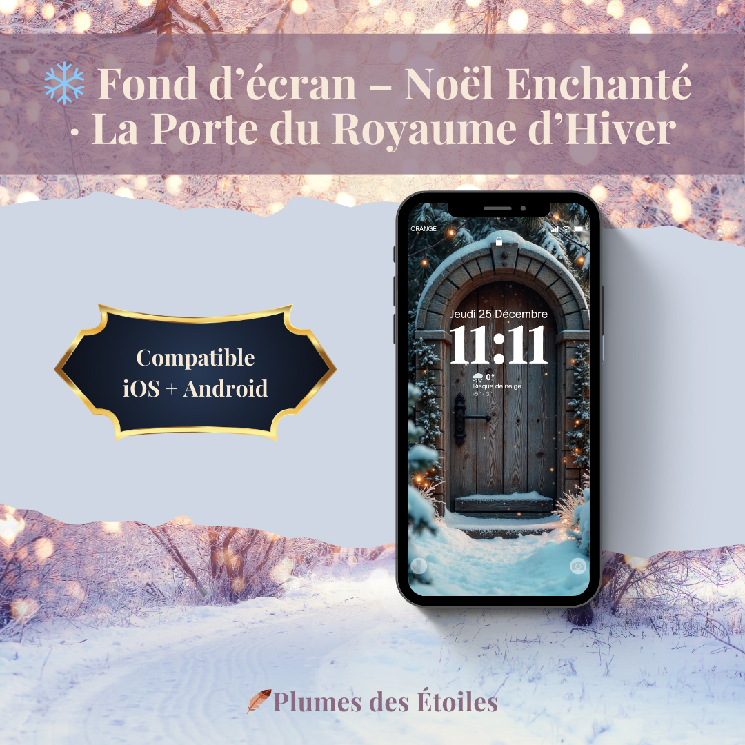 ❄️ Une ancienne porte en bois en forme d'arc recouverte d'un gel délicat, entourée de branches de pin enneigées t’ouvre les portes du Royaume d’Hiver. Un fond d’écran magique, élégant et premium. Il est compatible avec iOS & Android❄️ 