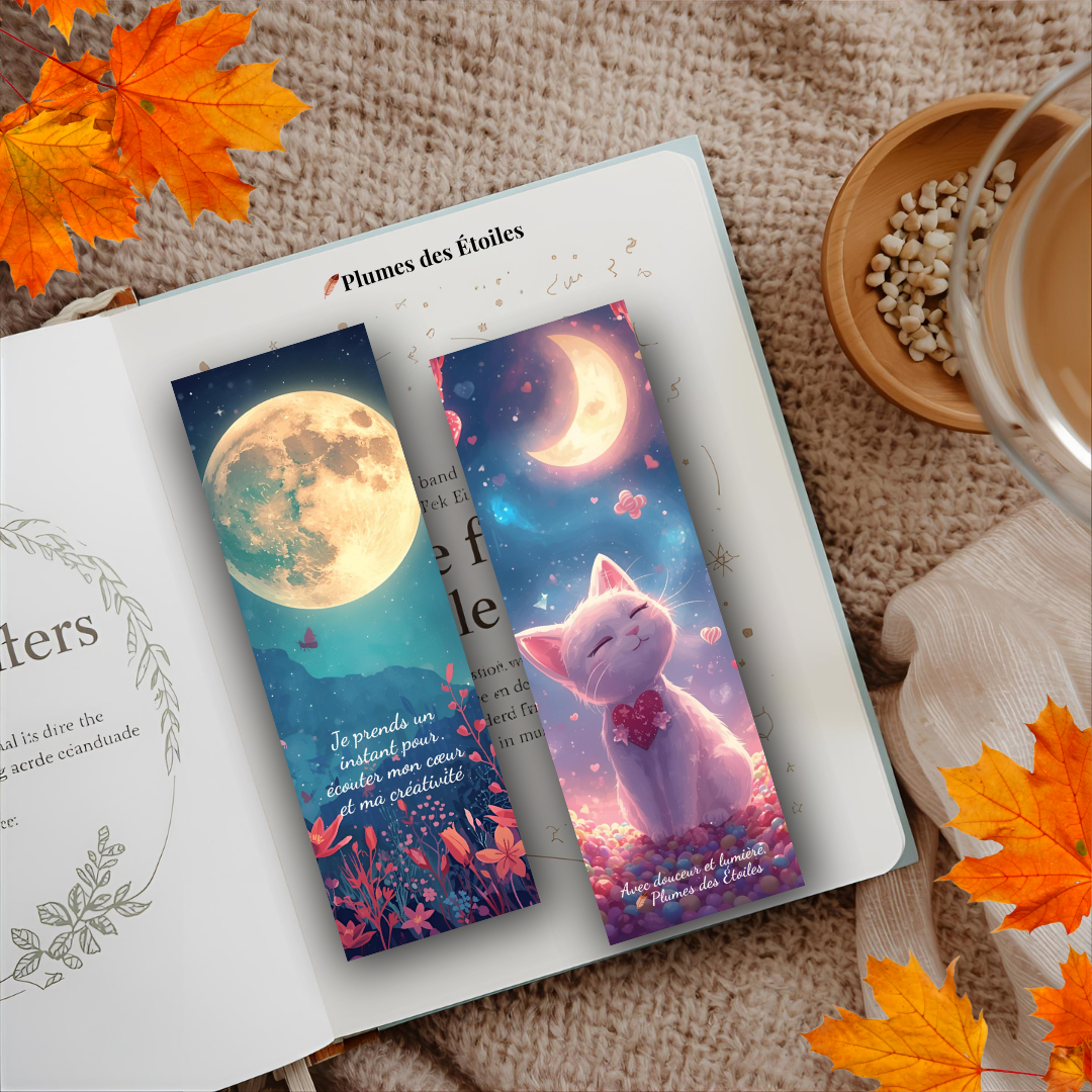 🍁 Offre-toi un instant de douceur avec 3 marque-pages poétiques à imprimer. Feuilles, lune et étoiles accompagnent tes lectures, journaux et moments de contemplation. 🍁 