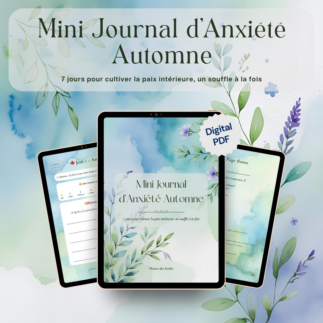 🌿 Un mini journal guidé sur 7 jours pour apaiser l’anxiété, déposer tes ressentis et créer un rituel doux de recentrage, à imprimer ou utiliser en numérique. 🌿
